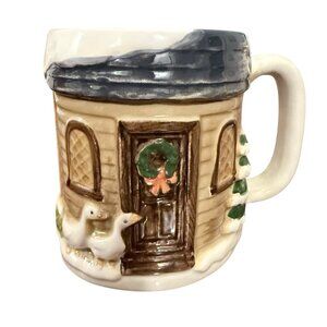 OTAGIRI CHRISTMAS MUG WITH WINTER SCENE SNOW COVERED HOUSE WITH GEESE